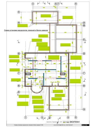 Схема установки мауэрлатов, леженей и балок навеса(1_100)